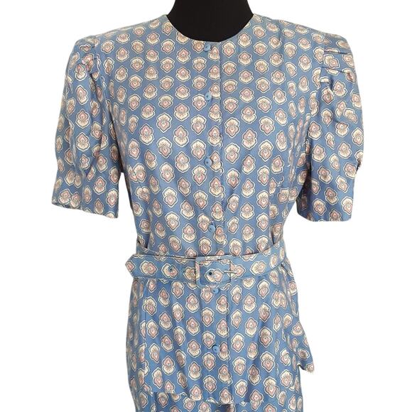 Vintage 80s Cotton Circle Skirt & Blouse Suit Set Paisley Border Print Pockets - Picture 3 of 16